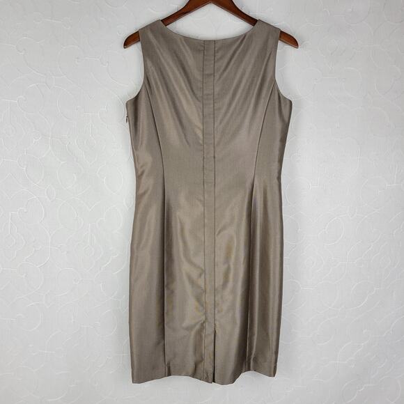 Calvin Klein Dress 8 Taupe Metallic Sleeveless Sheath Lined Career Tailored NEW - Picture 7 of 12